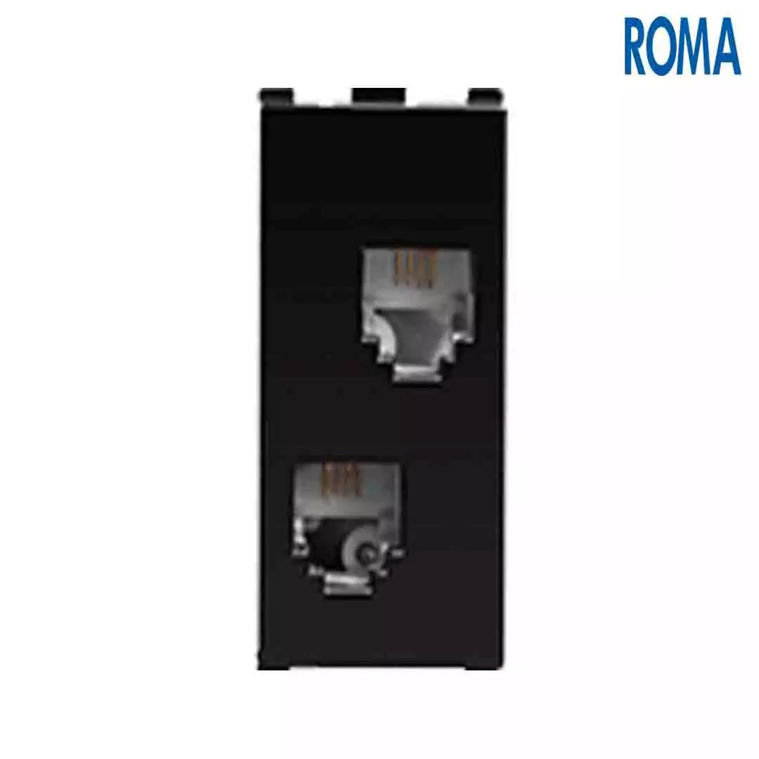 Anchor Panasonic Roma Classic RJ 11 Tel. Jack Double Without Shutter Black