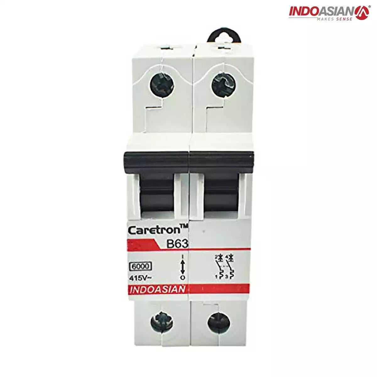 Indo Asian Caretron 63A DP B Curve 6kA MCB