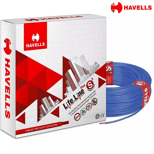 Havells Life Line Plus S3 HRFR PVC Wires 1 Sq mm Blue 90 Mtrs