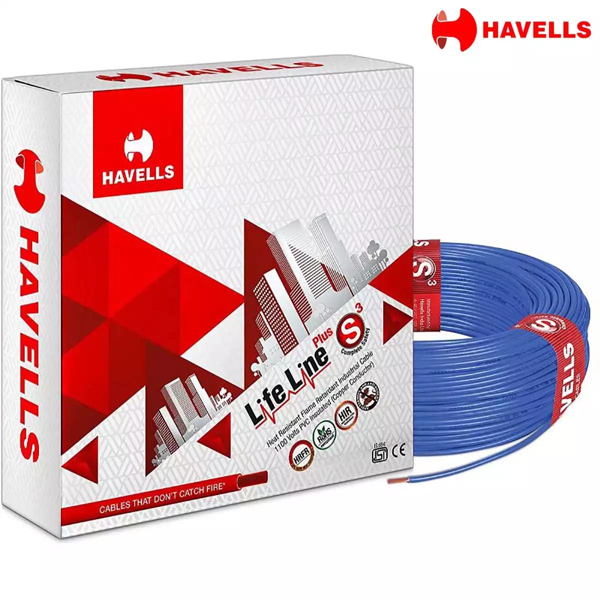 Havells Life Line Plus S3 HRFR PVC Wires 1.5 Sq mm Blue 90 Mtrs