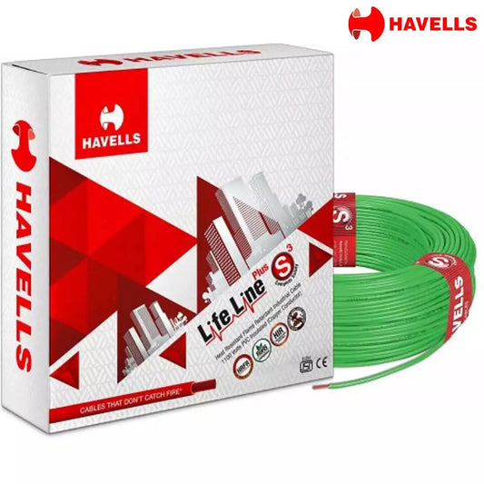 Havells Life Line Plus S3 HRFR PVC Wires 1 Sq mm Green 90 Mtrs