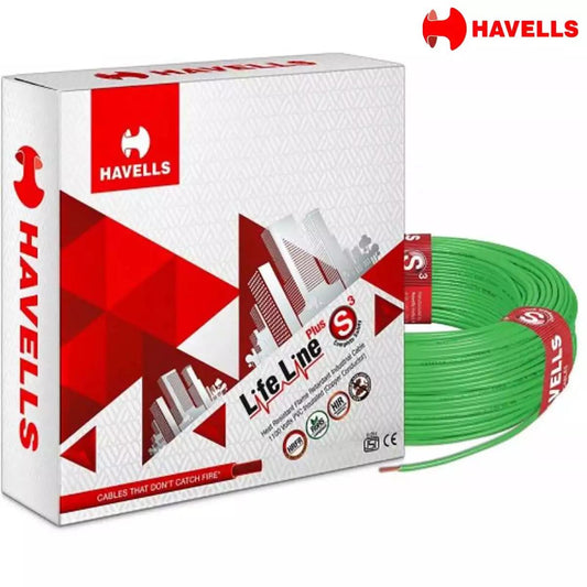 Havells Life Line Plus S3 HRFR PVC Wires 1.5 Sq mm Green 90 Mtrs