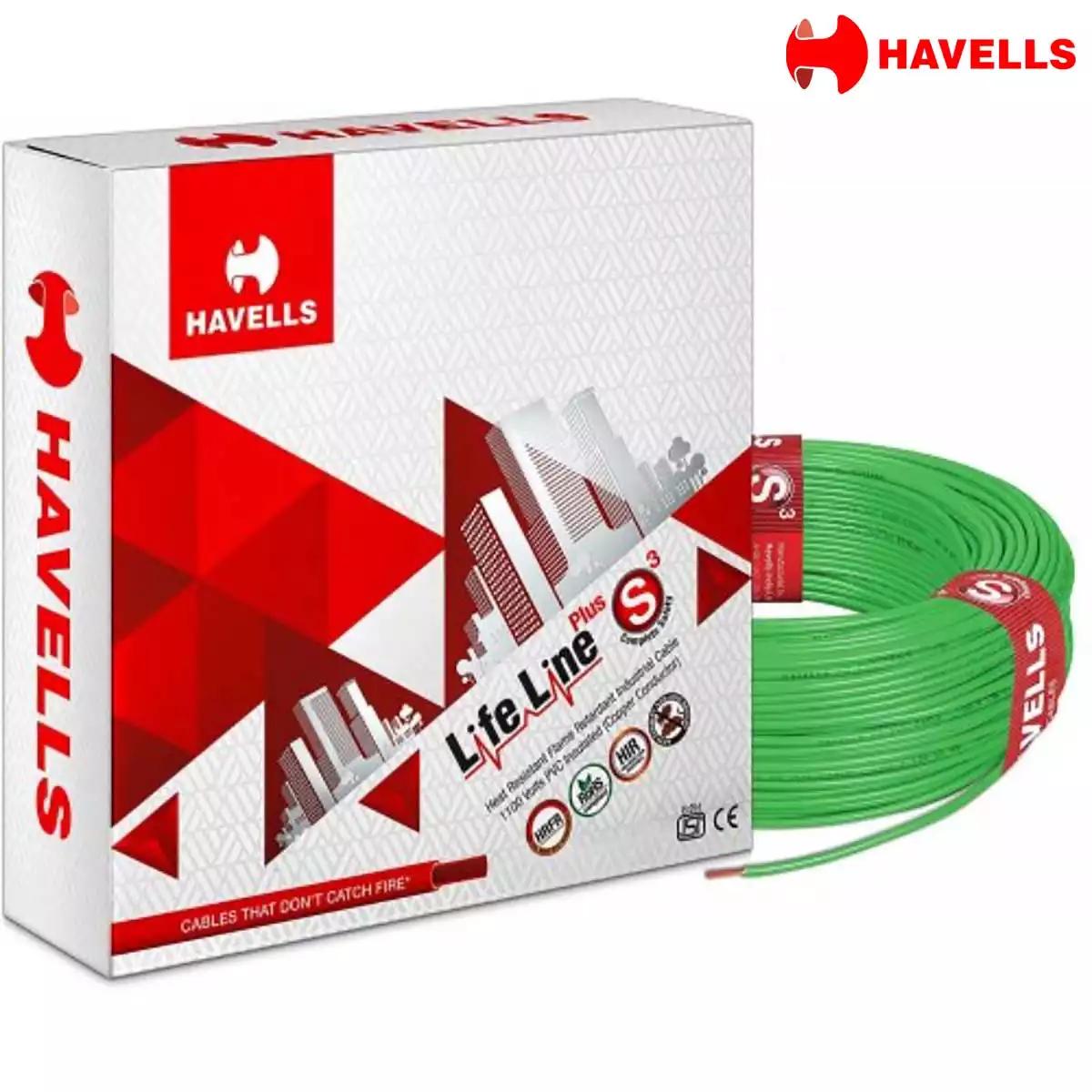 Havells Life Line Plus S3 HRFR PVC Wires 2.5 Sq mm Green 90 Mtrs