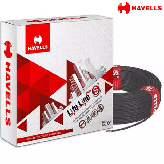 Havells Life Line Plus S3 HRFR PVC Wires 1 Sq mm Black 90 Mtrs