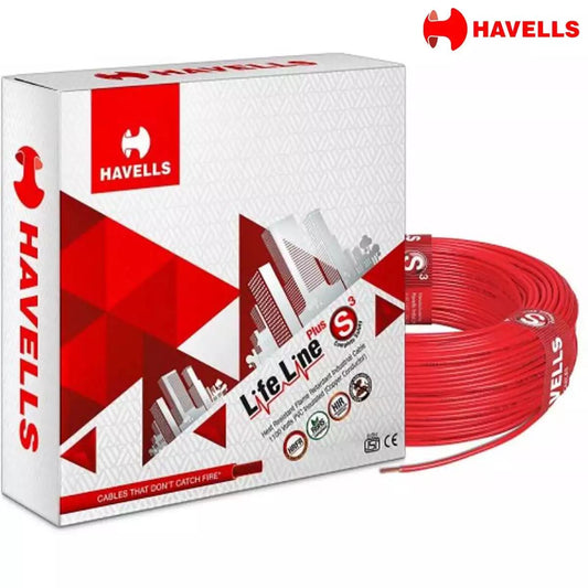 Havells Life Line Plus S3 HRFR PVC Wires 1 Sq mm Red 90 Mtrs