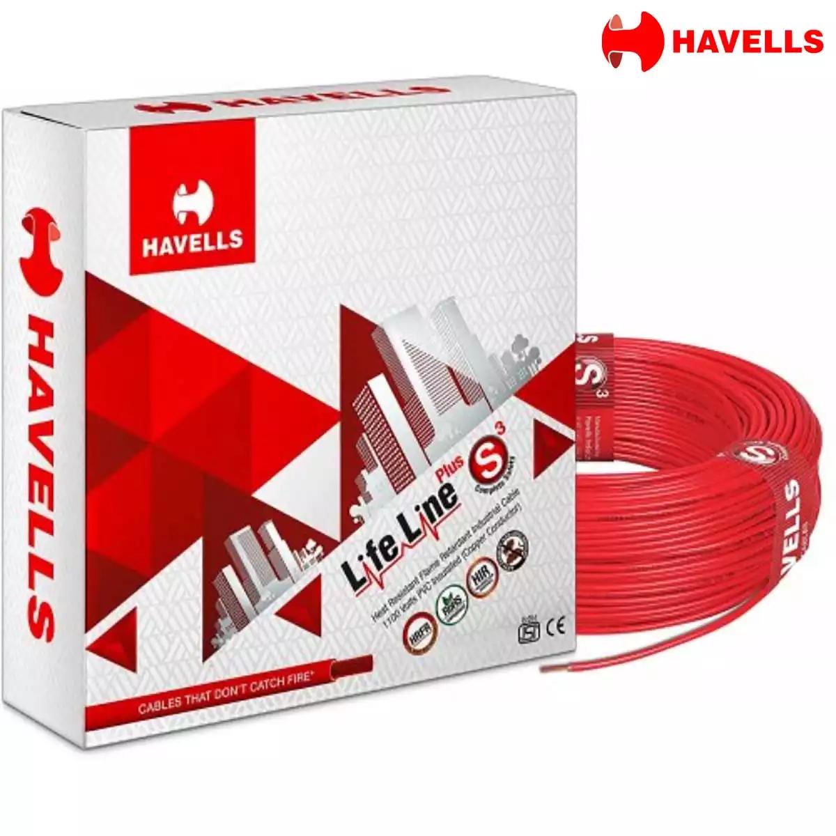 Havells Life Line Plus S3 HRFR PVC Wires 1.5 Sq mm Red 90 Mtrs