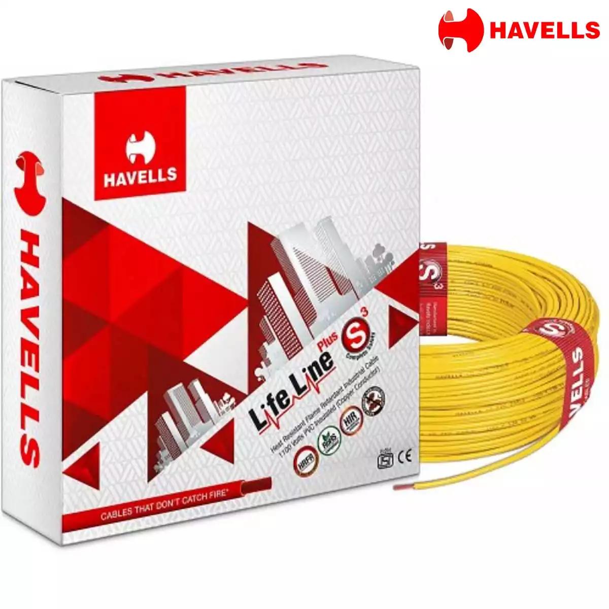 Havells Life Line Plus S3 HRFR PVC Wires 1 Sq mm Yellow 90 Mtrs