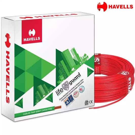 Havells Life Guard FRLSH PVC Wires 1 Sq mm Red 90 Mtrs