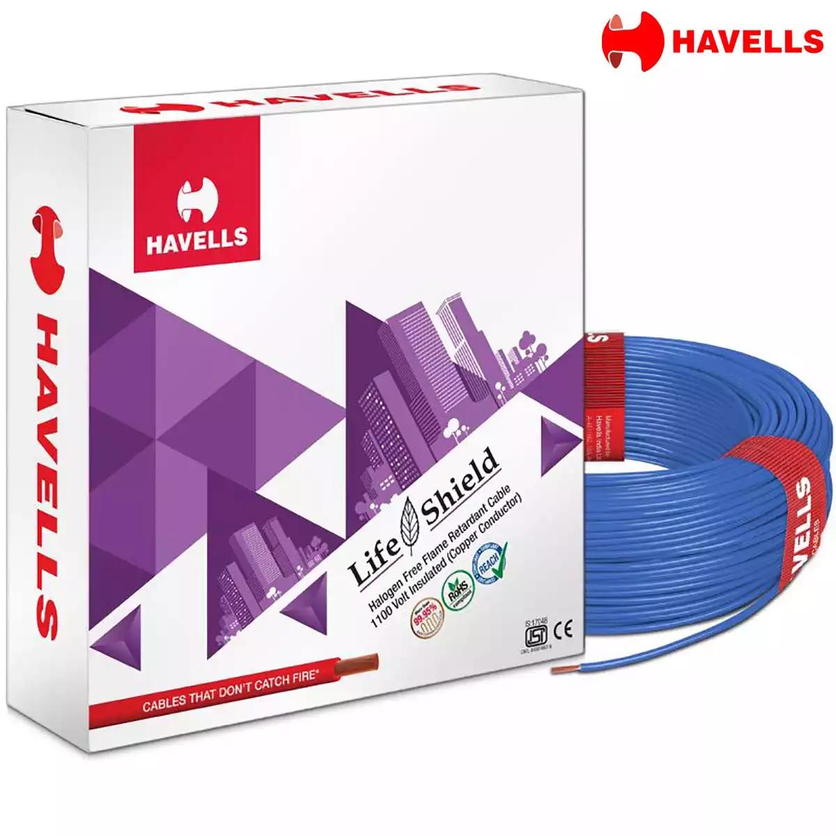 Havells Life Shield HFFR Wires 1 Sq mm Blue 90 Mtrs