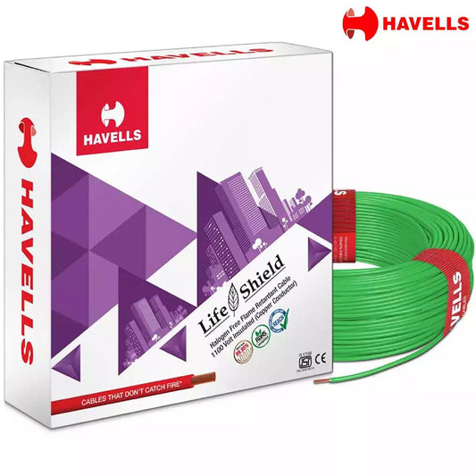 Havells Life Shield HFFR Wires 1 Sq mm Green 90 Mtrs