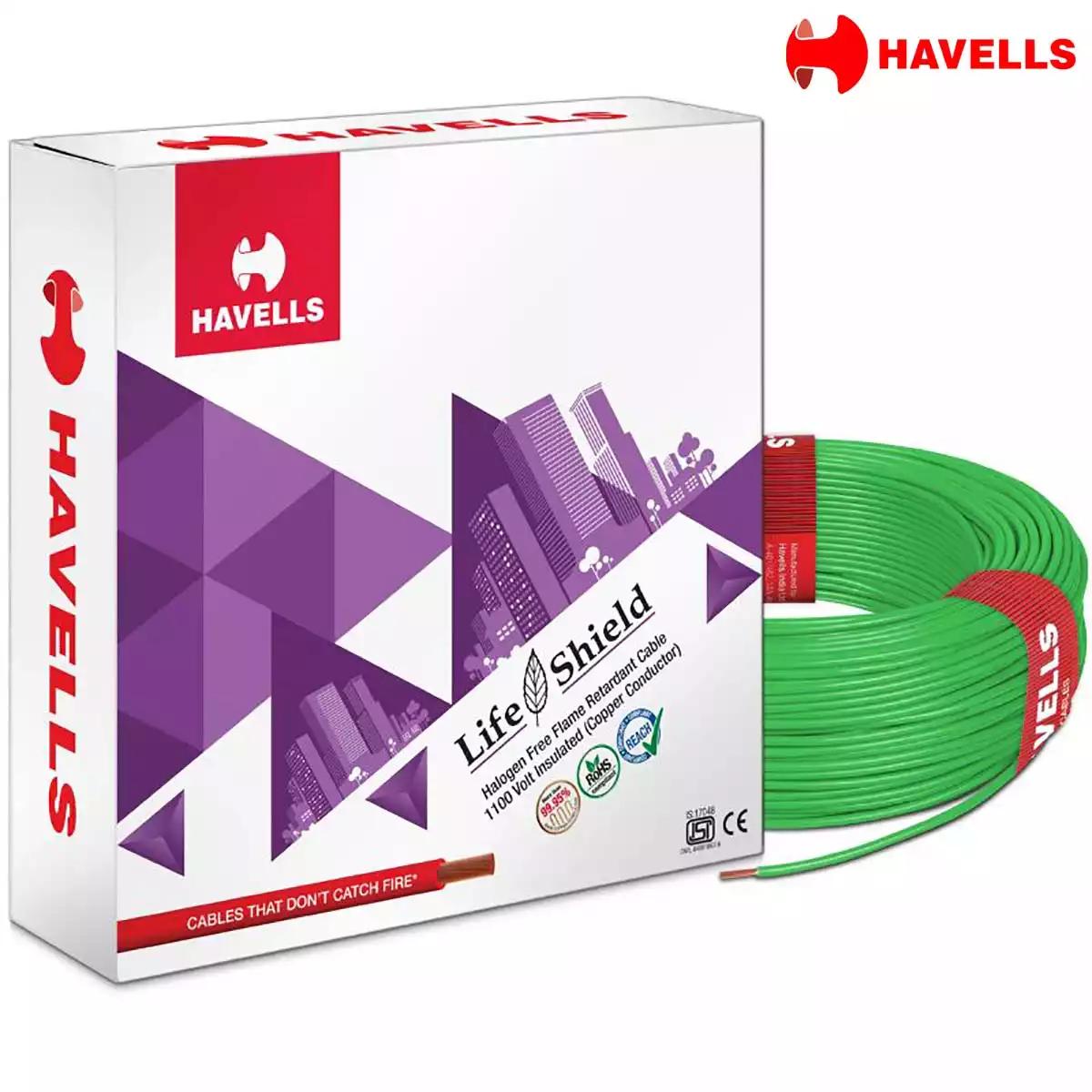 Havells Life Shield HFFR Wires 1.5 Sq mm Green 90 Mtrs