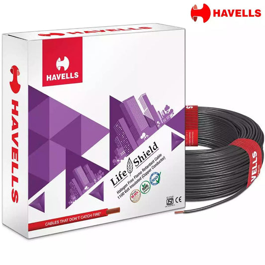 Havells Life Shield HFFR Wires 1 Sq mm Black 90 Mtrs