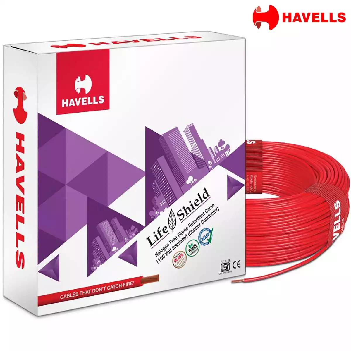 Havells Life Shield HFFR Wires 1 Sq mm Red 90 Mtrs