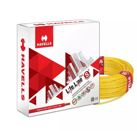 Havells Life Shield HFFR Wires 6 Sq mm Yellow 90 Mtrs